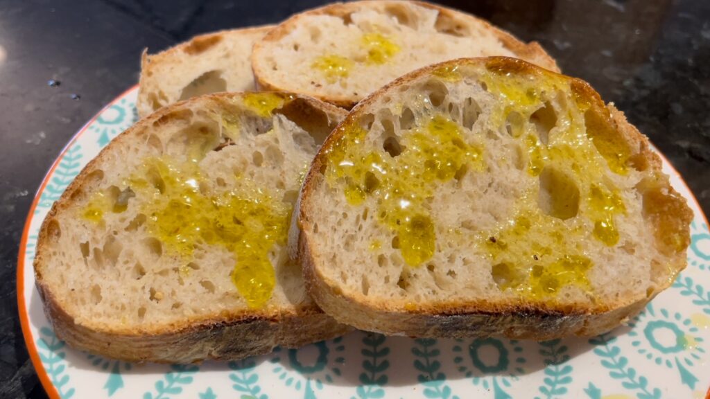 Sourdough ciabatta slices with olive oil